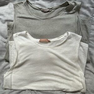 Everlane Linen High Neck Tank Tops Grey White Medium Coastal Neutral Capsule